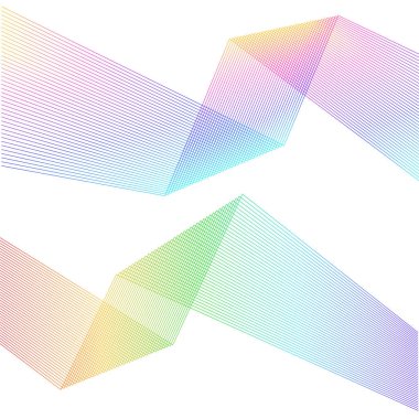 Tasarım elemanı kıvrımlı keskin köşeler birçok çizgi sallıyor. Beyaz arka planda soyut dikey kırık çizgiler izole edildi. Yaratıcı çizgi sanatı. Vektör illüstrasyon EPS 10. Harman Aracı kullanılarak oluşturulan renk çizgisi