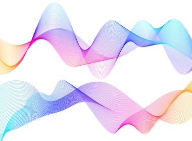 Renkli çizgilerin dalgası. Beyaz arka planda soyut dalgalı çizgiler izole edilmiş. Yaratıcı çizgi sanatı. Vektör illüstrasyon EPS 10. Karıştırma Aracı kullanılarak dizayn ögeleri oluşturuldu. Eğik düz bant