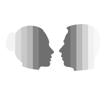 Erkek ve kadın psikolojisi kavramı. Bir adamın kafasının silüet profili. Zihinsel bedenin atmosferi, insan vektörü illüstrasyonlarının fiziksel doğasıdır. Sayfa kapağı, dergi kapağı için EPS 10.