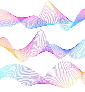 Renkli çizgilerin dalgası. Beyaz arka planda soyut dalgalı çizgiler izole edilmiş. Yaratıcı çizgi sanatı. Vektör illüstrasyon EPS 10. Karıştırma Aracı kullanılarak dizayn ögeleri oluşturuldu. Eğik düz bant