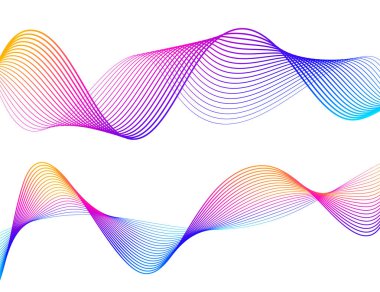 Renkli çizgilerin dalgası. Beyaz arka planda soyut dalgalı çizgiler izole edilmiş. Yaratıcı çizgi sanatı. Vektör illüstrasyon EPS 10. Karıştırma Aracı kullanılarak dizayn ögeleri oluşturuldu. Eğik düz bant