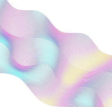 Tasarım elemanları. Bir sürü renk dalgası. Beyaz arka planda soyut dalgalı çizgiler. Yaratıcı çizgi sanatı. Vektör illüstrasyon EPS 10. Harman Aracı kullanılarak oluşturulan çizgilerle renkli parlak dalgalar
