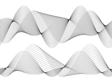 Tasarım elemanları. Bir sürü gri çizgi dalgası. Beyaz arka planda soyut dalgalı çizgiler izole edildi. Yaratıcı çizgi sanatı. Vektör illüstrasyon EPS 10. Harman Aracı kullanılarak oluşturulan çizgilerle renkli parlak dalgalar.