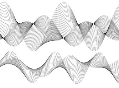 Tasarım elemanları. Bir sürü gri çizgi dalgası. Beyaz arka planda soyut dalgalı çizgiler izole edildi. Yaratıcı çizgi sanatı. Vektör illüstrasyon EPS 10. Harman Aracı kullanılarak oluşturulan çizgilerle renkli parlak dalgalar.