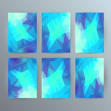 İş şablonları sunumu. Kolay düzenlenebilir EPS 10 düzeni. 6 dizayn broşür seti, ışıldayan üçgen ışık 3 boyutlu kristal kafes mor arkaplan olayı parti broşürü