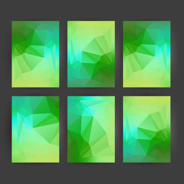 İş şablonları sunumu. Kolay düzenlenebilir EPS 10 düzeni. 6 dizayn broşür seti, ışıldayan üçgen ışık 3 boyutlu kristal kafes mor arkaplan olayı parti broşürü