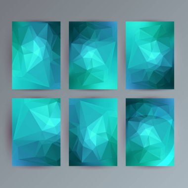 İş şablonları sunumu. Kolay düzenlenebilir EPS 10 düzeni. 6 dizayn broşür seti, ışıldayan üçgen ışık 3 boyutlu kristal kafes mor arkaplan olayı parti broşürü