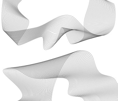 Tasarım elemanları. Bir sürü gri çizgi dalgası. Beyaz arka planda soyut dalgalı çizgiler izole edildi. Yaratıcı çizgi sanatı. Vektör illüstrasyon EPS 10. Harman Aracı kullanılarak oluşturulan çizgilerle renkli parlak dalgalar.