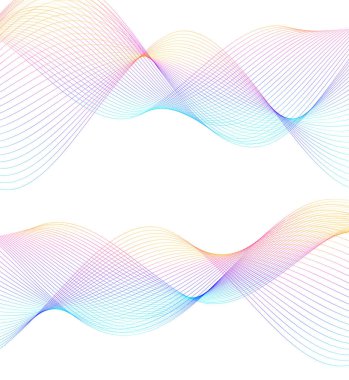 Tasarım elemanları. Bir sürü gri çizgi dalgası. Beyaz arka planda soyut dalgalı çizgiler izole edildi. Yaratıcı çizgi sanatı. Vektör illüstrasyon EPS 10. Harman Aracı kullanılarak oluşturulan çizgilerle renkli parlak dalgalar.