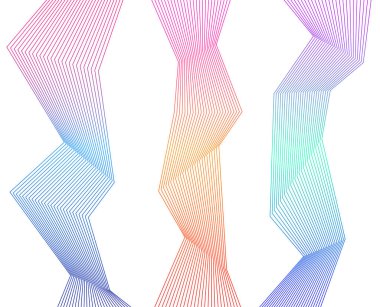 Tasarım elemanı kıvrımlı keskin köşeler birçok çizgi sallıyor. Beyaz arka planda soyut dikey kırık çizgiler izole edildi. Yaratıcı çizgi sanatı. Vektör illüstrasyonu EPS 10