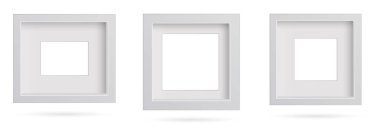 Şeffaf arkaplanda gölgesi olan dikdörtgen resim çerçeve tasarımı ögesi sunumu. Üç boyutlu pano duvarı izole edilmiş. Fotoğraf, resim ve metin için vektör illüstrasyonu EPS 10