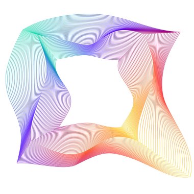 Tasarım elemanları. Bir sürü mor çizgi çemberi dalgası. Beyaz arka planda soyut dalgalı çizgiler izole edildi. Vektör illüstrasyon EPS 10. Harmanlama Aracı kullanılarak oluşturulan çizgilerle renkli dalgalar