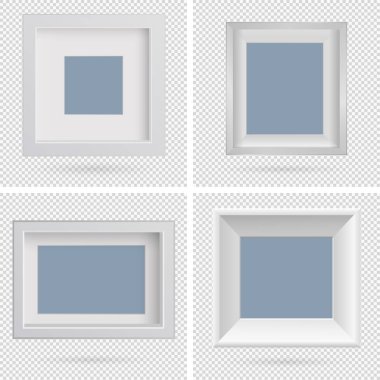 Şeffaf arkaplanda gölgesi olan dikdörtgen resim çerçeve tasarımı ögesi sunumu. Üç boyutlu pano duvarı izole edilmiş. Fotoğraf, resim ve metin için vektör illüstrasyonu EPS 10