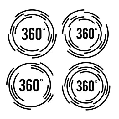 Açı 360 derece işaret simgesi. Geometri matematik sembolü. Tam yol ileri. Tasarım elemanları. Bir sürü viraj aldım. Beyaz arka plandaki soyut dairesel logo elemanı izole edildi. Vektör illüstrasyonu EPS 10