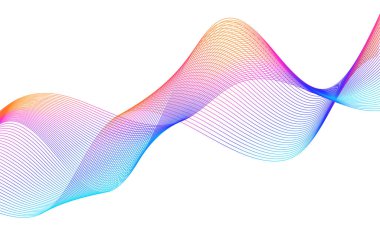 Renkli çizgilerin dalgası. Beyaz arka planda soyut dalgalı çizgiler izole edilmiş. Yaratıcı çizgi sanatı. Vektör illüstrasyon EPS 10. Karıştırma Aracı kullanılarak dizayn ögeleri oluşturuldu. Eğik düz bant