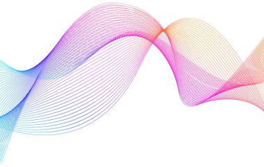 Renkli çizgilerin dalgası. Beyaz arka planda soyut dalgalı çizgiler izole edilmiş. Yaratıcı çizgi sanatı. Vektör illüstrasyon EPS 10. Karıştırma Aracı kullanılarak dizayn ögeleri oluşturuldu. Eğik düz bant