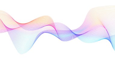 Renkli çizgilerin dalgası. Beyaz arka planda soyut dalgalı çizgiler izole edilmiş. Yaratıcı çizgi sanatı. Vektör illüstrasyon EPS 10. Karıştırma Aracı kullanılarak dizayn ögeleri oluşturuldu. Eğik düz bant