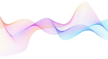 Renkli çizgilerin dalgası. Beyaz arka planda soyut dalgalı çizgiler izole edilmiş. Yaratıcı çizgi sanatı. Vektör illüstrasyon EPS 10. Karıştırma Aracı kullanılarak dizayn ögeleri oluşturuldu. Eğik düz bant