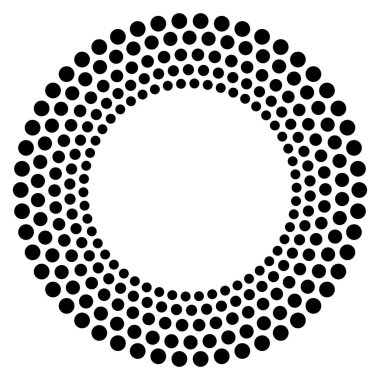 Tasarım ögeleri sembolü. Beyaz arkaplanda düzenlenebilir renk yarım ton çerçeve nokta çember deseni. Vektör illüstrasyonunda siyah rastgele noktalar var. Yarım ton çember noktalarını kullanarak kenarlık simgesini yuvarla textu