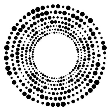 Tasarım ögeleri sembolü. Beyaz arkaplanda düzenlenebilir renk yarım ton çerçeve nokta çember deseni. Vektör illüstrasyonunda siyah rastgele noktalar var. Yarım ton çember noktalarını kullanarak kenarlık simgesini yuvarla textu