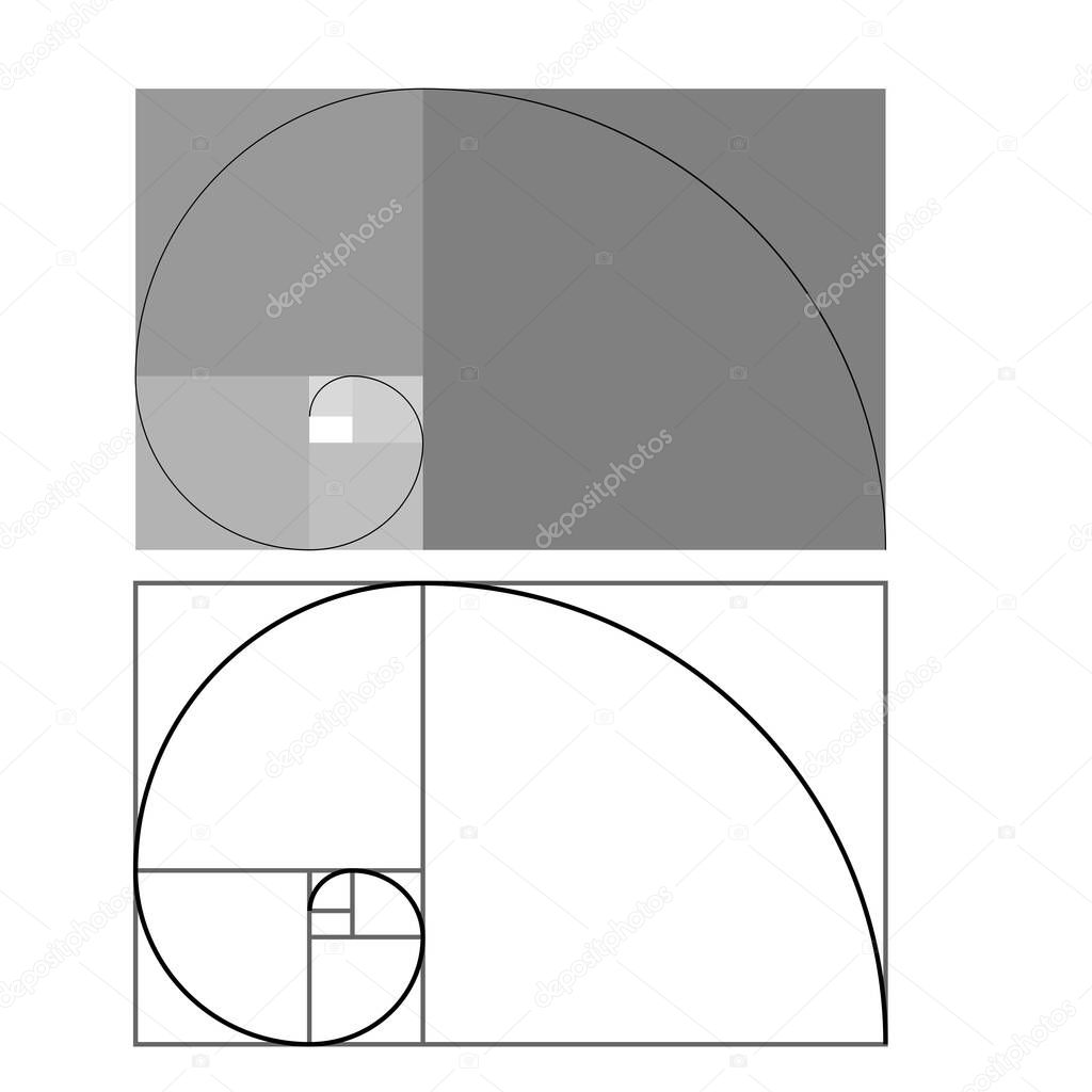 Golden ratio traditional proportions vector icon Fibonacci spiral. Vector Illustration eps 10 Minimalistic style design. Geometric shapes. Circles. Futuristic design. Abstract vector background.