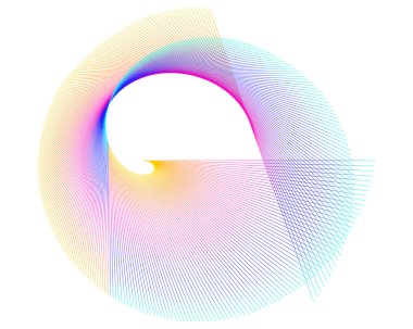 Büküm çizgilerinin beyaz arka planında soyut spiral gökkuşağı tasarımı ögesi. Vektör İllüstrasyonu, geleneksel oran vektör ikonu Fibonacci spiralinin 10 Altın oranına ulaştı. Zarif kartvizit için