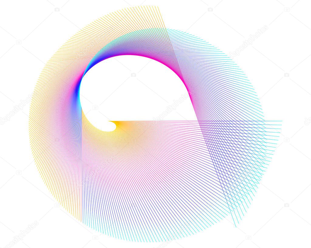 Abstract spiral rainbow design element on white background of twist lines. Vector Illustration eps 10 Golden ratio traditional proportions vector icon Fibonacci spiral. for elegant business card