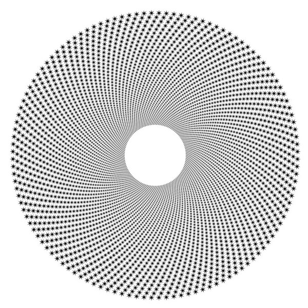 Yarım tonluk yıldız çemberleri, bükülmüş spiral. Beyaz arkaplanda tasarım elemanları. Vektör illüstrasyonunda siyah rastgele noktalar var. Yarım ton daire dokusu kullanarak kenarlık simgesini yuvarla