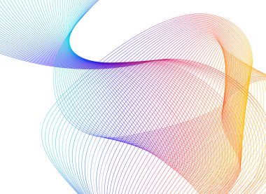 Tasarım elemanları. Bir sürü mor çizgi çemberi dalgası. Beyaz arka planda soyut dalgalı çizgiler izole edildi. Vektör illüstrasyon EPS 10. Harmanlama Aracı kullanılarak oluşturulan çizgilerle renkli dalgalar