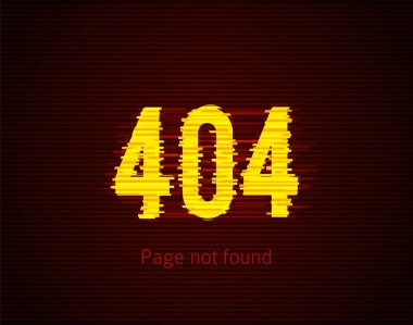 Hata 404 sayfa hata biçiminde. Sayfa konsept bulunamadı. Sistem hatası illüstrasyonu. Geometrik şekil ve televizyon çarpıtma etkisi. Vhs arıza efektli parlak ışık. Vektör 10 web sitesi arızalı