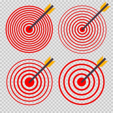 Tasarım elemanı. İzole edilmiş ikon vektör kırmızı halka hedefi. Çember sembolü. Başarılı bir atış. Sunum için EPS10 vektör illüstrasyonu, Dart hedef hedefi için Beyaz zemin üzerinde Concentric Dlat & Trendy logosu