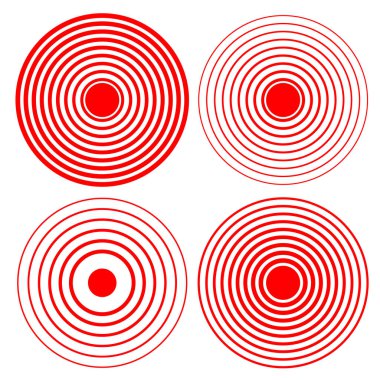 Tasarım elemanı. İzole edilmiş ikon vektör kırmızı halka hedefi. Çember sembolü. Başarılı bir atış. Sunum için EPS10 vektör illüstrasyonu, Dart hedef hedefi için Beyaz zemin üzerinde Concentric Dlat & Trendy logosu