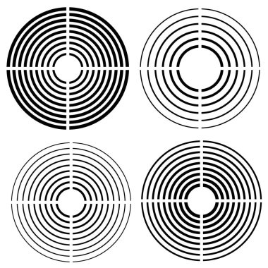 Tasarım elemanı. İzole edilmiş ikon vektör siyah halka hedefi. Çember sembolü. Başarılı bir atış. Sunum için EPS10 vektör illüstrasyonu, Dart hedefi için Beyaz zemin üzerinde Concentric Dlat & Trendy logosu