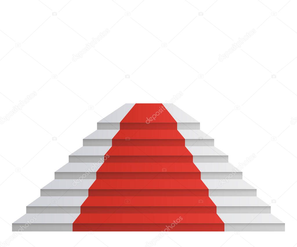 Design elements White stairs realistic, red carpet illustration design with shadow on transparent background. 3D Stand on isolated clean blank table. Vector illustration EPS10 promotional presentation