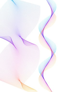 Tasarım elemanları. Bir sürü mor çizgi çemberi dalgası. Beyaz arka planda soyut dalgalı çizgiler izole edildi. Vektör illüstrasyon EPS 10. Harmanlama Aracı kullanılarak oluşturulan çizgilerle renkli dalgalar