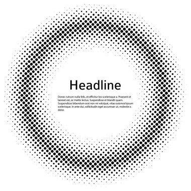 Tasarım ögeleri sembolü. Beyaz arkaplanda düzenlenebilir renk yarım ton çerçeve nokta çember deseni. Vektör illüstrasyonunda siyah rastgele noktalar var. Yarım ton çember noktalarını kullanarak kenarlık simgesini yuvarla textu