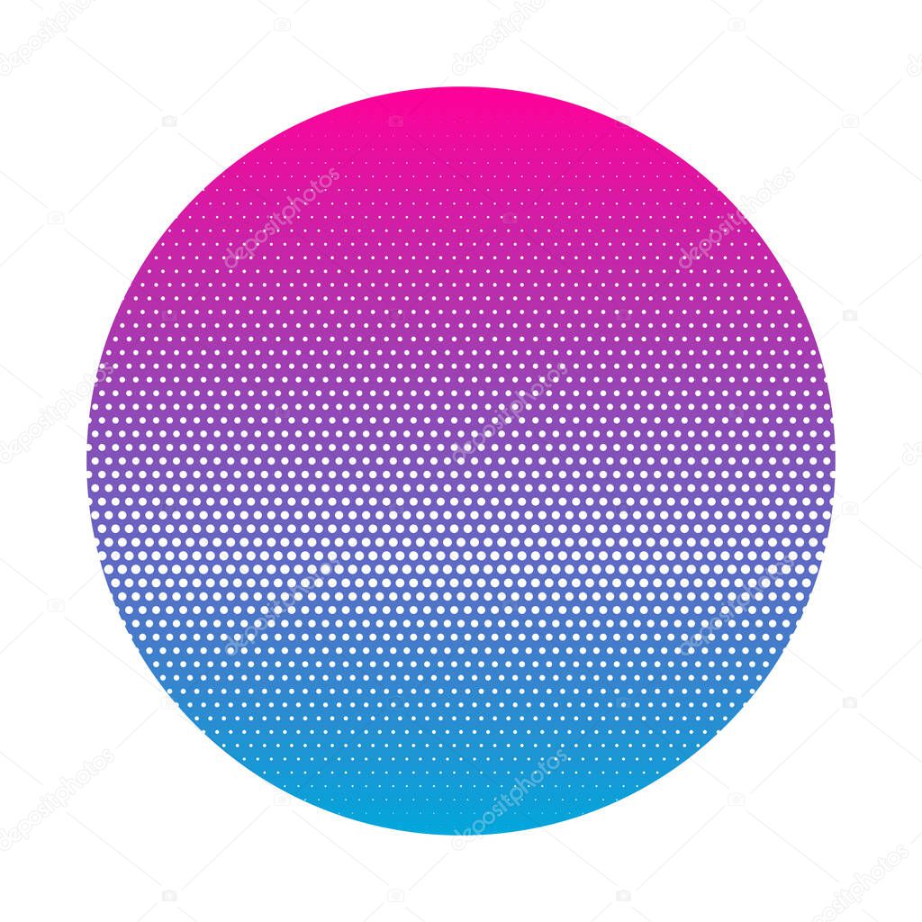 Vector 80s Retro Style Striped Shape. Art Bright attractive style logo template. Minimal vaporwave synthwave style background. Neon circle with pink and blue. Synthwave Vector illustration EPS10