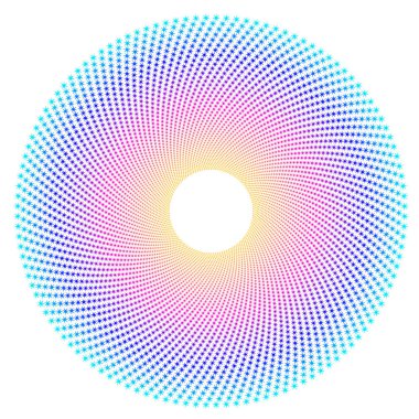 Konfeti yıldızlı klasik soyut beyaz vektör arkaplanı. Çok renkli yıldızlı dekoratif desen. Uzayın eski moda çizimleri. Tatil, büyüleyici arkaplan - Yarım ton daireler deseni