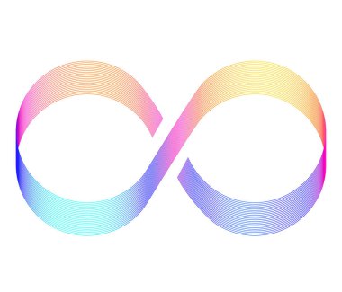 Tasarım elemanları. Sonsuzluk işareti renk spektrumu. Sonsuzluk sembolü şeklinde gökkuşağı gradyanı. Renkli sekiz işareti var. Yeni ürün tanıtımı için vektör illüstrasyon EPS 10 dijital