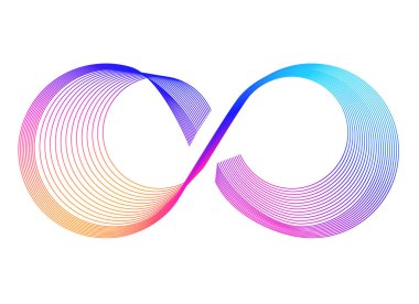 Tasarım elemanları. Sonsuzluk işareti renk spektrumu. Sonsuzluk sembolü şeklinde gökkuşağı gradyanı. Renkli sekiz işareti var. Yeni ürün tanıtımı için vektör illüstrasyon EPS 10 dijital