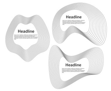 Tasarım elemanları. Çember deforme olmuş deniz kabukları. Beyaz arkaplanda soyut dairesel dalgalı çizgili logo ögesini izole et. Vektör illüstrasyonu EPS 10 dalgası ve harmanlama aracı kullanarak çizgiler oluşturuldu