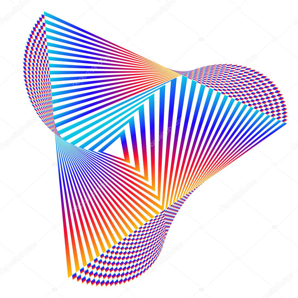 Striped rainbow gradient opt art. Geometric optical illusion with stripes. Abstract background, card. Vector illustration EPS 10. Bright attractive style flyer presentation template. Minimal vaporwave