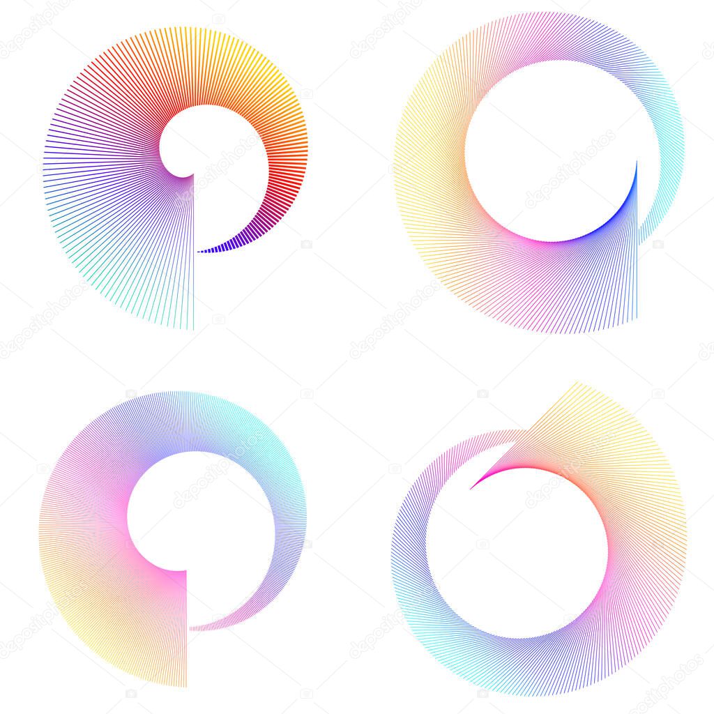 Abstract spiral rainbow design element on white background of twist lines. Vector Illustration eps 10 Golden ratio traditional proportions vector icon Fibonacci spiral. for elegant business card