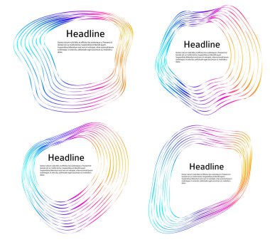 Tasarım elemanları. Bir sürü mor çizgi çemberi dalgası. Beyaz arka planda soyut dalgalı çizgiler izole edildi. Vektör illüstrasyon EPS 10. Harmanlama Aracı kullanılarak oluşturulan çizgilerle renkli dalgalar