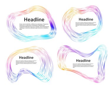 Tasarım elemanları. Bir sürü mor çizgi çemberi dalgası. Beyaz arka planda soyut dalgalı çizgiler izole edildi. Vektör illüstrasyon EPS 10. Harmanlama Aracı kullanılarak oluşturulan çizgilerle renkli dalgalar