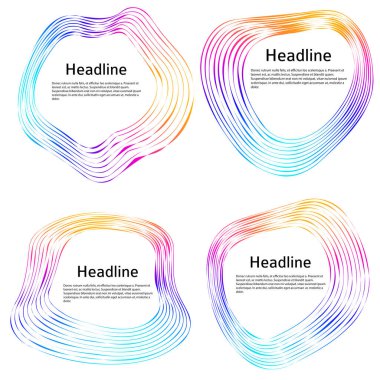 Tasarım elemanları. Bir sürü mor çizgi çemberi dalgası. Beyaz arka planda soyut dalgalı çizgiler izole edildi. Vektör illüstrasyon EPS 10. Harmanlama Aracı kullanılarak oluşturulan çizgilerle renkli dalgalar