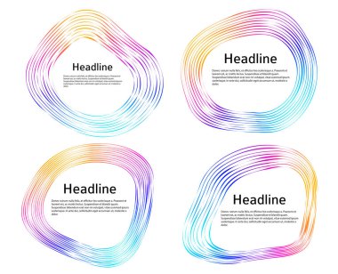 Tasarım elemanları. Bir sürü mor çizgi çemberi dalgası. Beyaz arka planda soyut dalgalı çizgiler izole edildi. Vektör illüstrasyon EPS 10. Harmanlama Aracı kullanılarak oluşturulan çizgilerle renkli dalgalar
