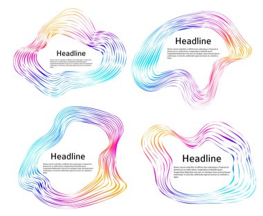 Tasarım elemanları. Bir sürü mor çizgi çemberi dalgası. Beyaz arka planda soyut dalgalı çizgiler izole edildi. Vektör illüstrasyon EPS 10. Harmanlama Aracı kullanılarak oluşturulan çizgilerle renkli dalgalar
