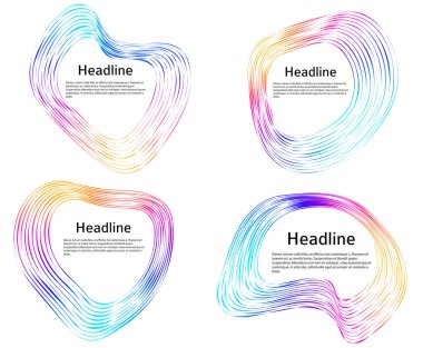 Tasarım elemanları. Bir sürü mor çizgi çemberi dalgası. Beyaz arka planda soyut dalgalı çizgiler izole edildi. Vektör illüstrasyon EPS 10. Harmanlama Aracı kullanılarak oluşturulan çizgilerle renkli dalgalar