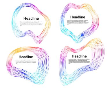 Tasarım elemanları. Bir sürü mor çizgi çemberi dalgası. Beyaz arka planda soyut dalgalı çizgiler izole edildi. Vektör illüstrasyon EPS 10. Harmanlama Aracı kullanılarak oluşturulan çizgilerle renkli dalgalar